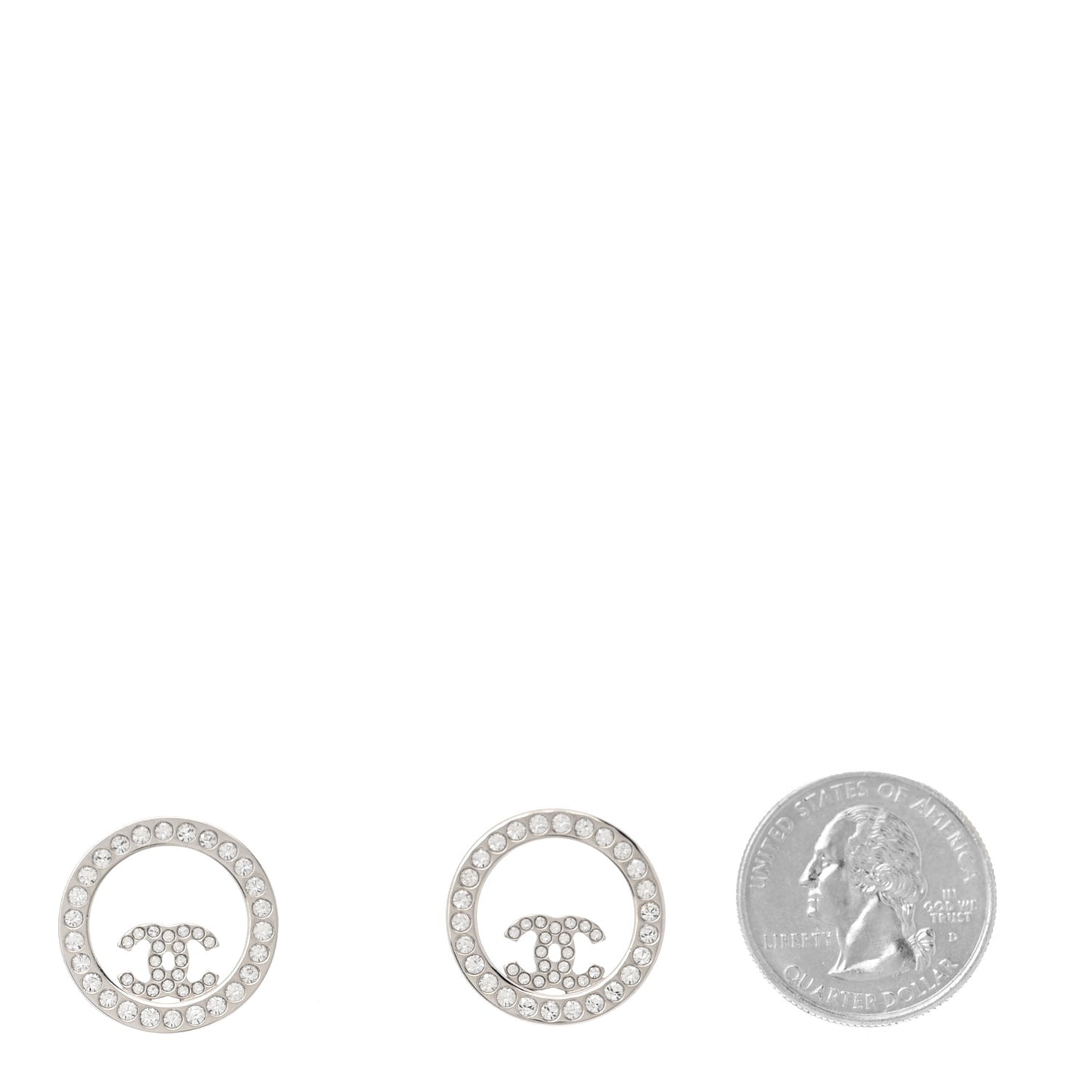 Crystal CC Round Earrings Silver