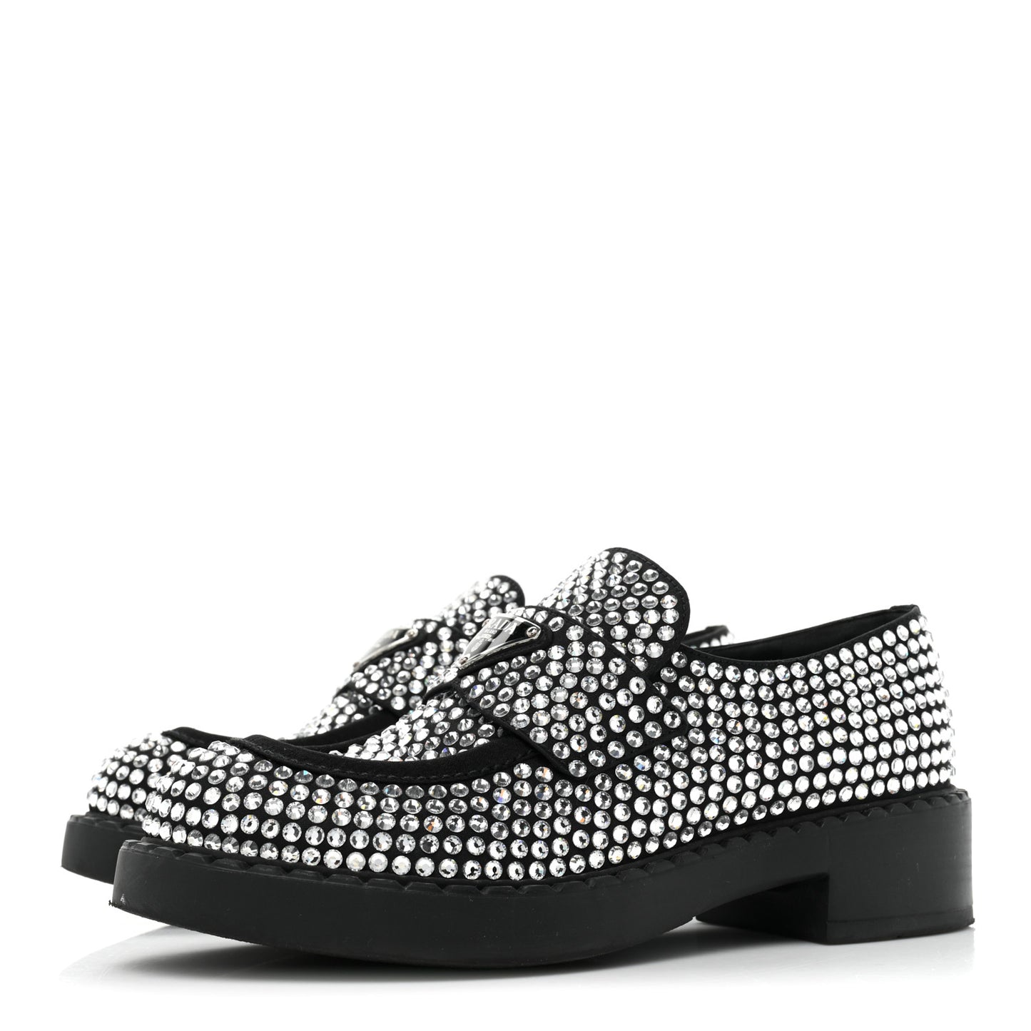 Satin Crystal Metal Triangle Logo 50mm Loafers 36 Cristal