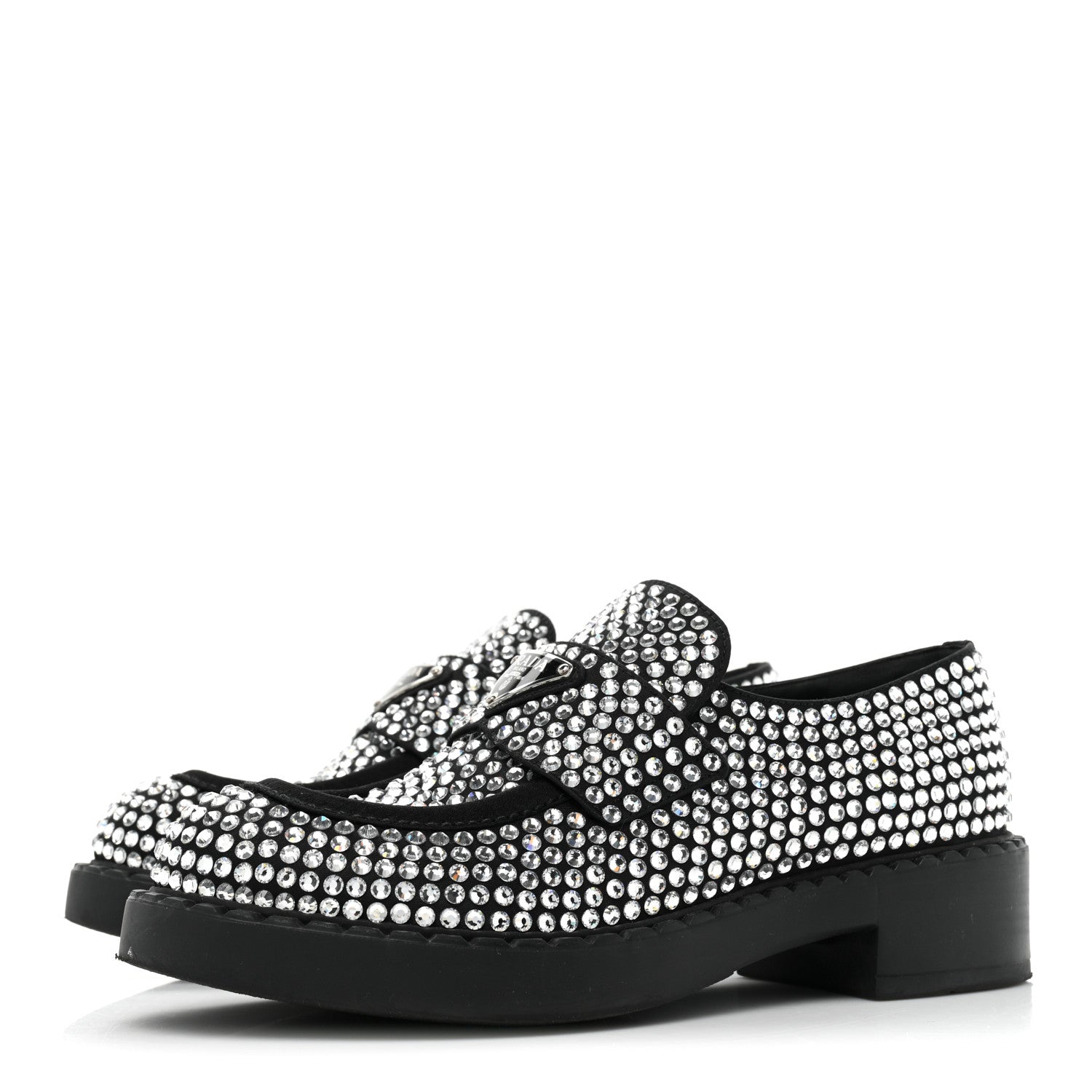 Prada Satin Crystal Metal Triangle Logo 50mm Loafers 36 Cristal 3 of 11
