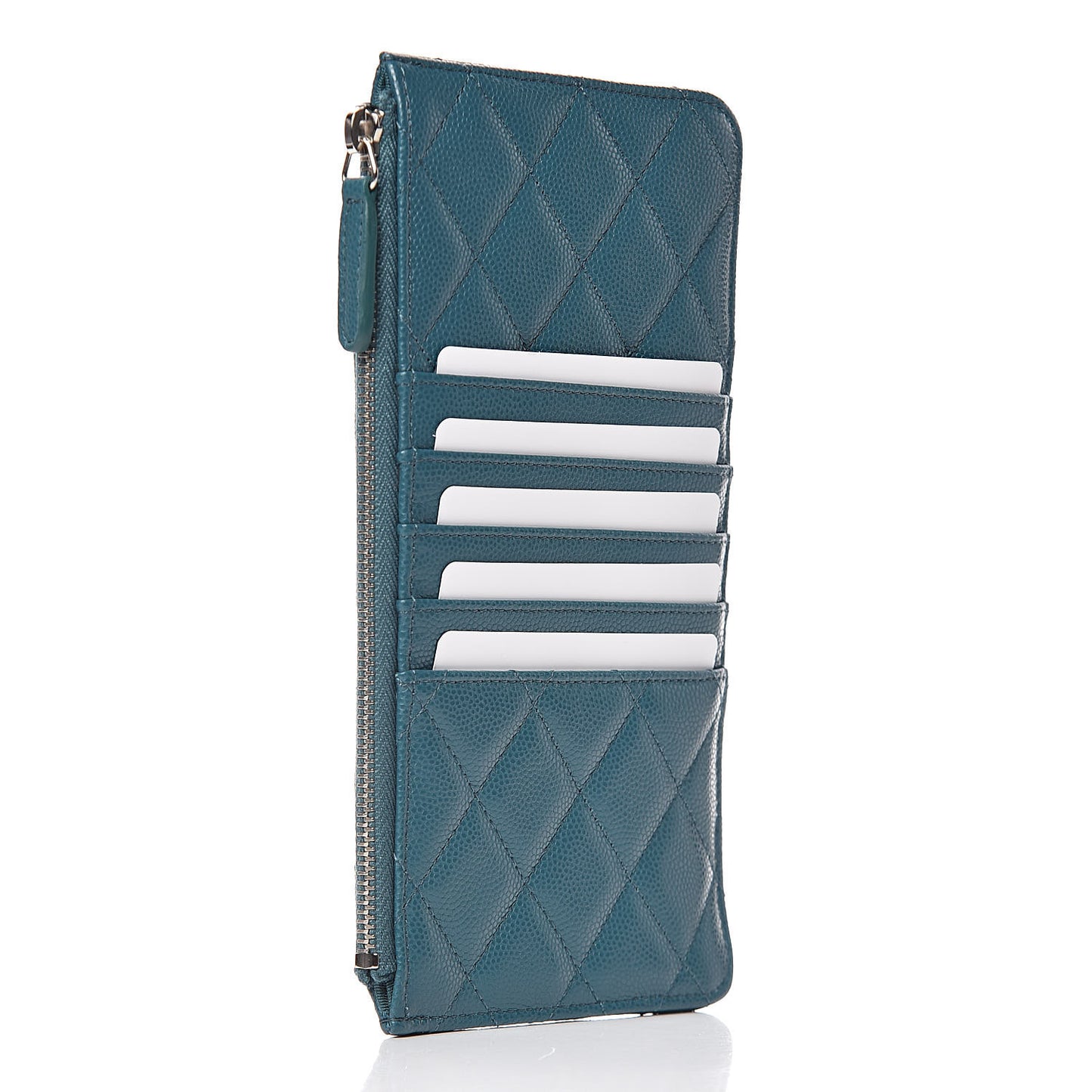 Caviar Quilted Classic Flat Wallet Pouch Dark Turquoise