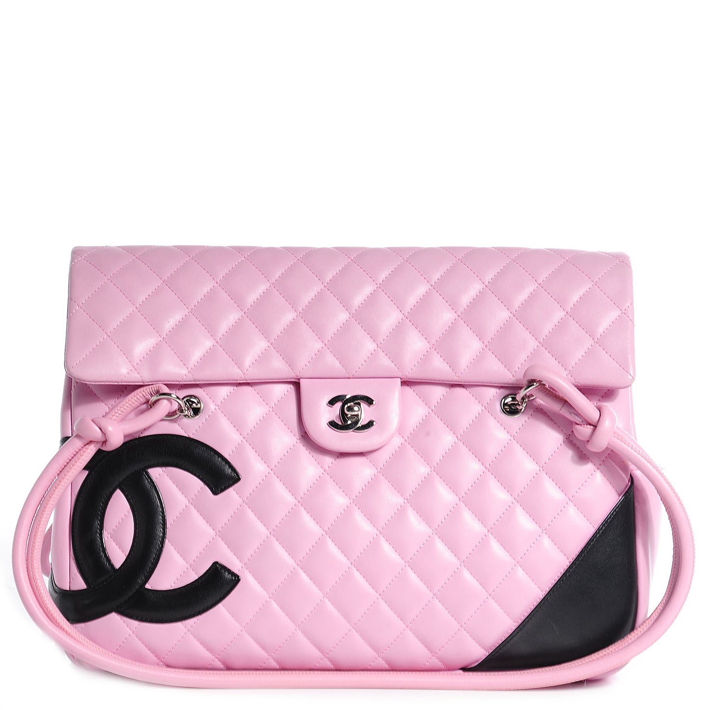 Calfskin Quilted Large Cambon Flap Pink Black