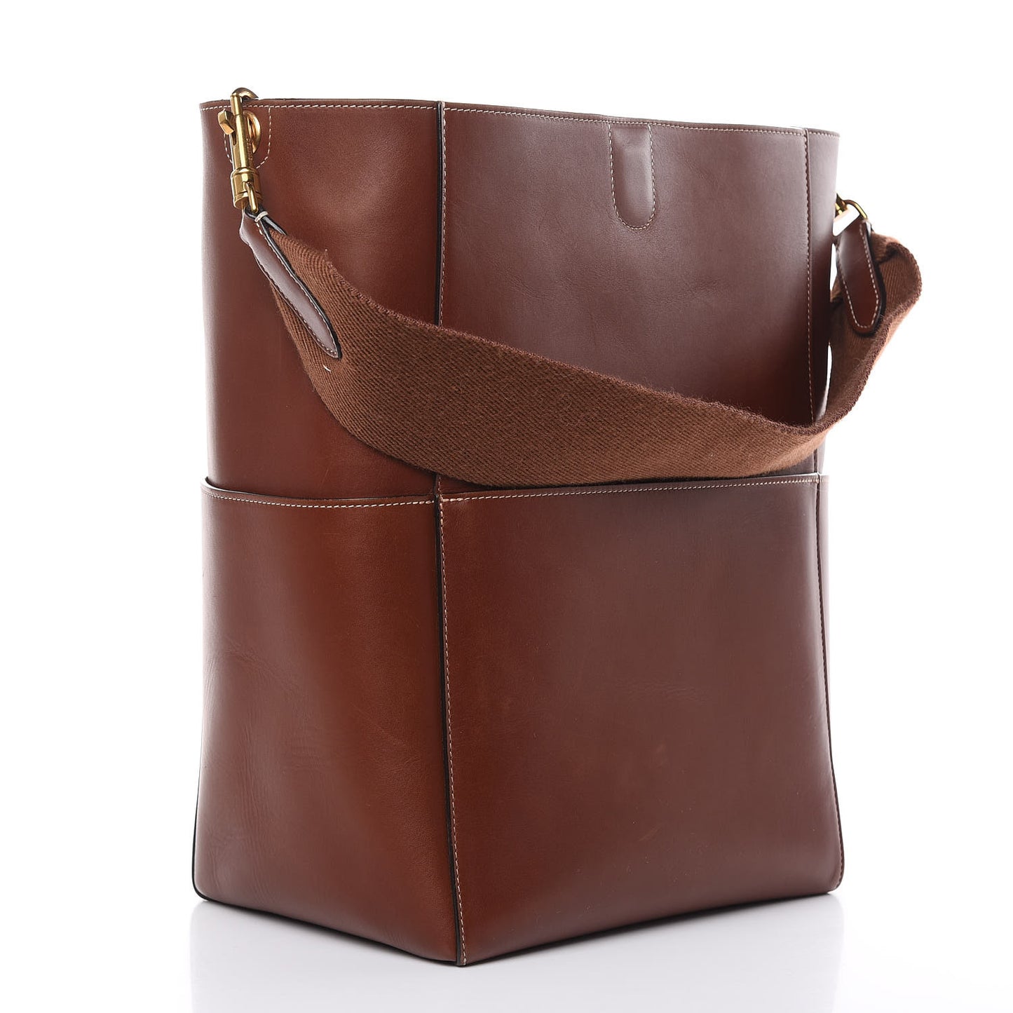 Natural Calfskin Sangle Bucket Bag Dark Brown