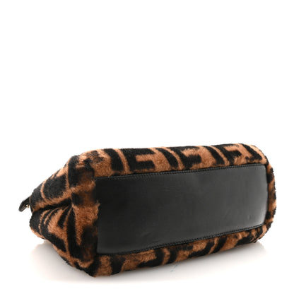 Fendi Shearling Nappa Macro FF 1974 Mini Peekaboo Iconic Satchel Tobacco Black 4 of 9
