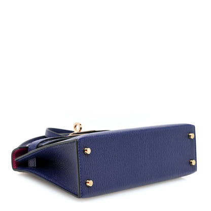 Hermes Chevre Mysore Horseshoe Mini Kelly Sellier 20 Bleu Encre Rose Pourpre 4 of 11