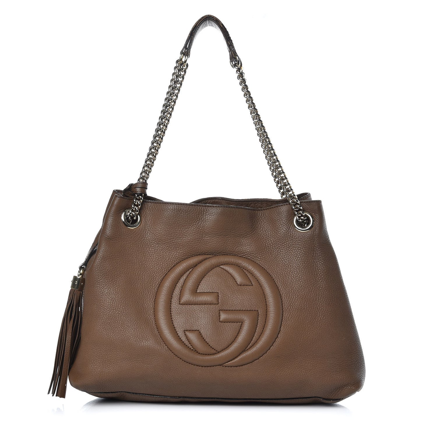 Pebbled Calfskin Medium Soho Chain Shoulder Bag Maple Brown