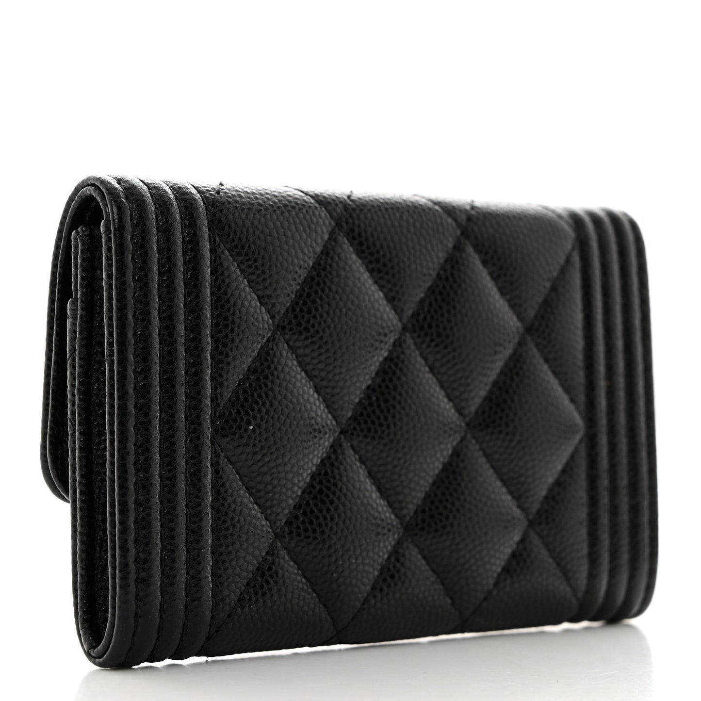Caviar Quilted Boy Flap Card Holder Black