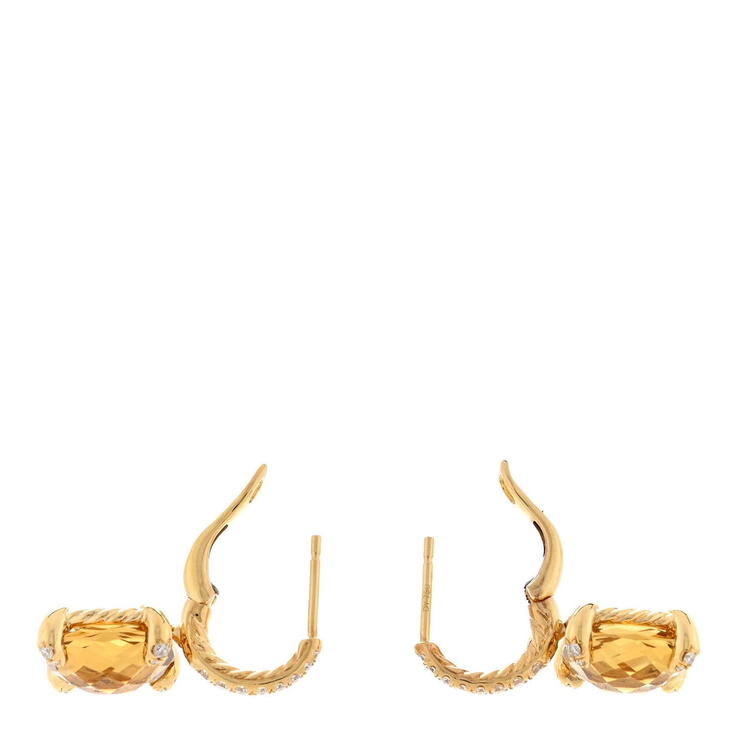 18K Yellow Gold Diamond Citrine 11mm Chatelaine Drop Earrings
