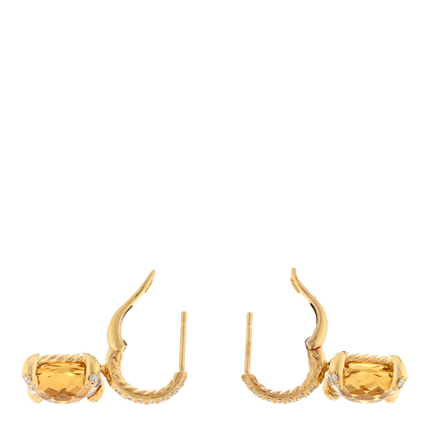 David Yurman 18K Yellow Gold Diamond Citrine 11mm Chatelaine Drop Earrings 3 of 4