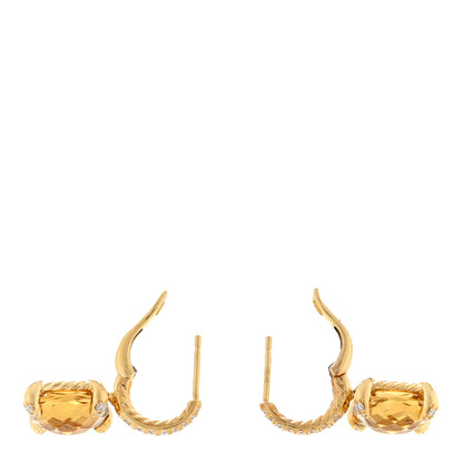 David Yurman 18K Yellow Gold Diamond Citrine 11mm Chatelaine Drop Earrings 3 of 4