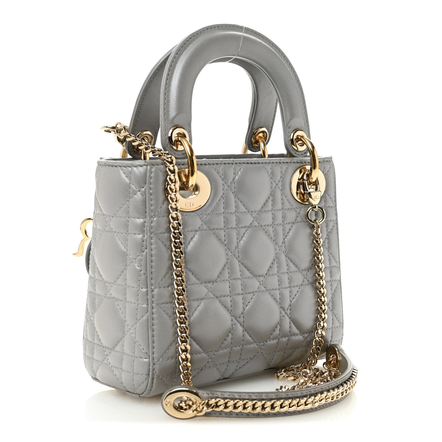 Lambskin Cannage Mini Lady Dior Gray Opaline