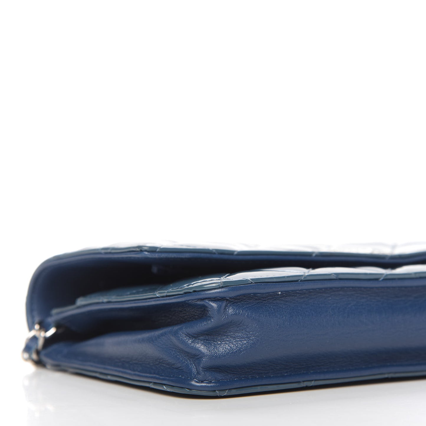 Patent Quilted Brilliant Wallet On Chain WOC Blue