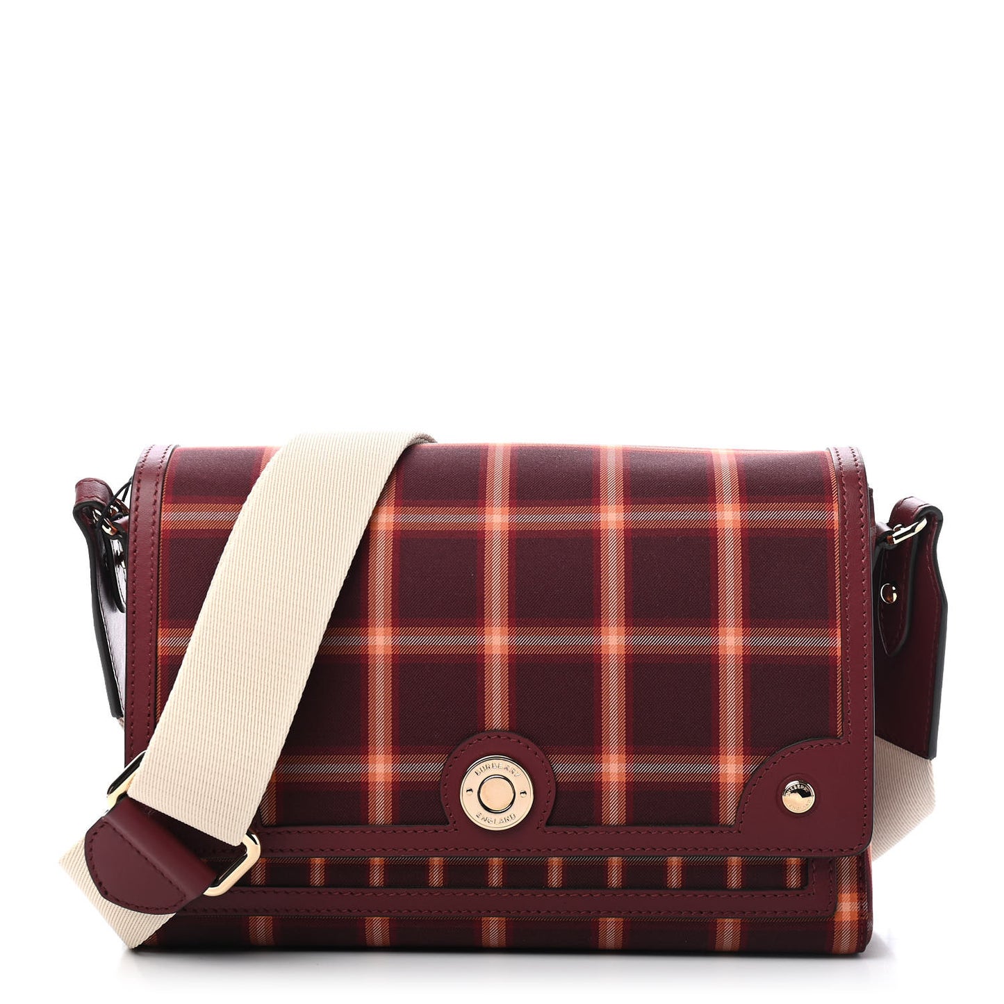 Calfskin Nylon Tartan Note Crossbody Bag Bright Red