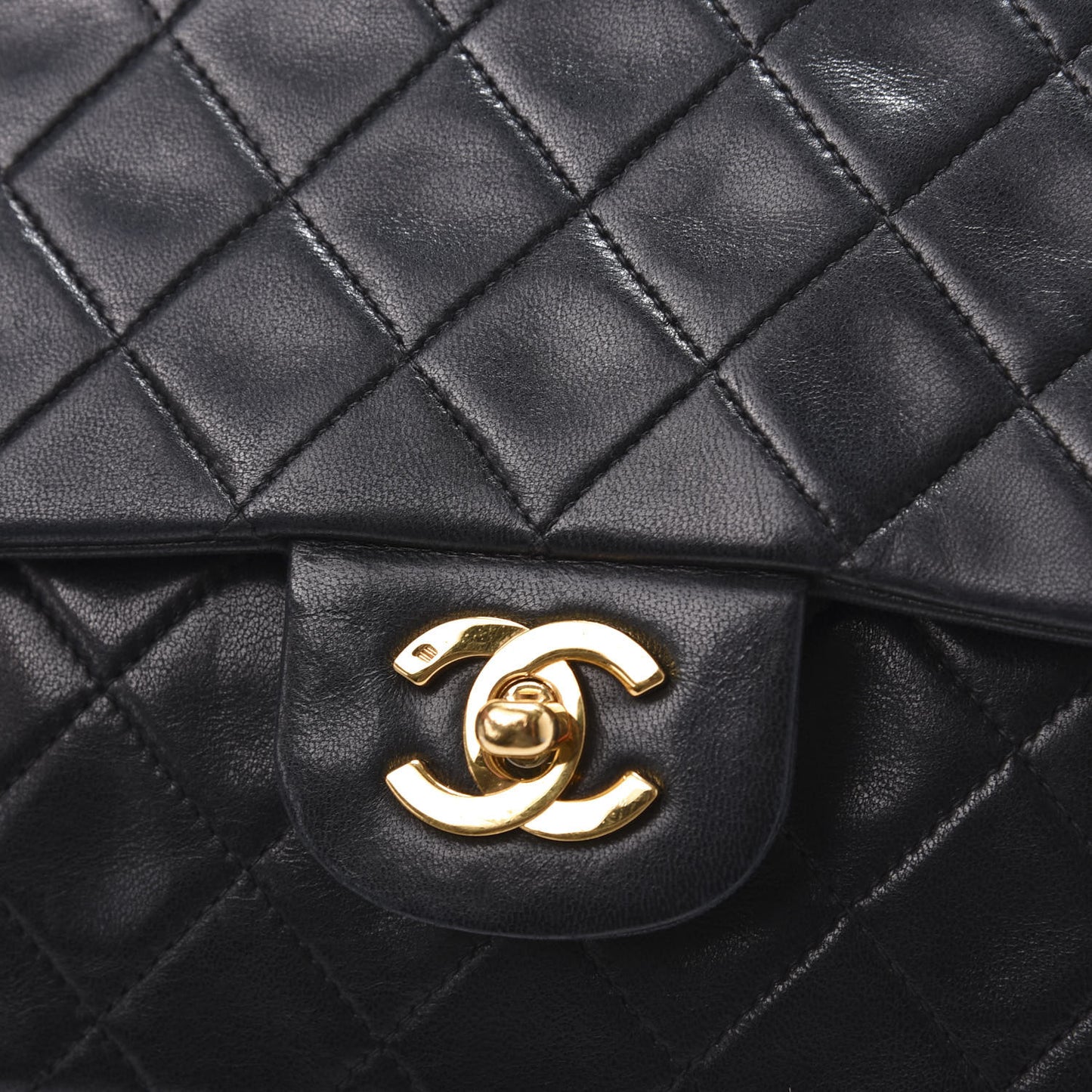 Lambskin Quilted Medium Double Flap Black