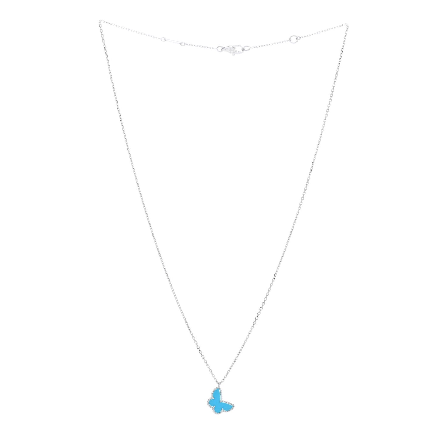18K White Gold Turquoise Sweet Alhambra Butterfly Pendant Necklace