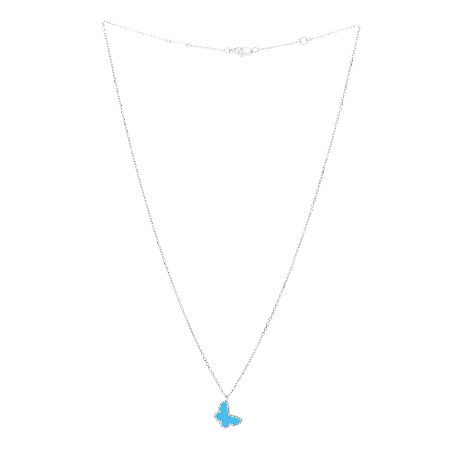 Van Cleef & Arpels 18K White Gold Turquoise Sweet Alhambra Butterfly Pendant Necklace 3 of 5