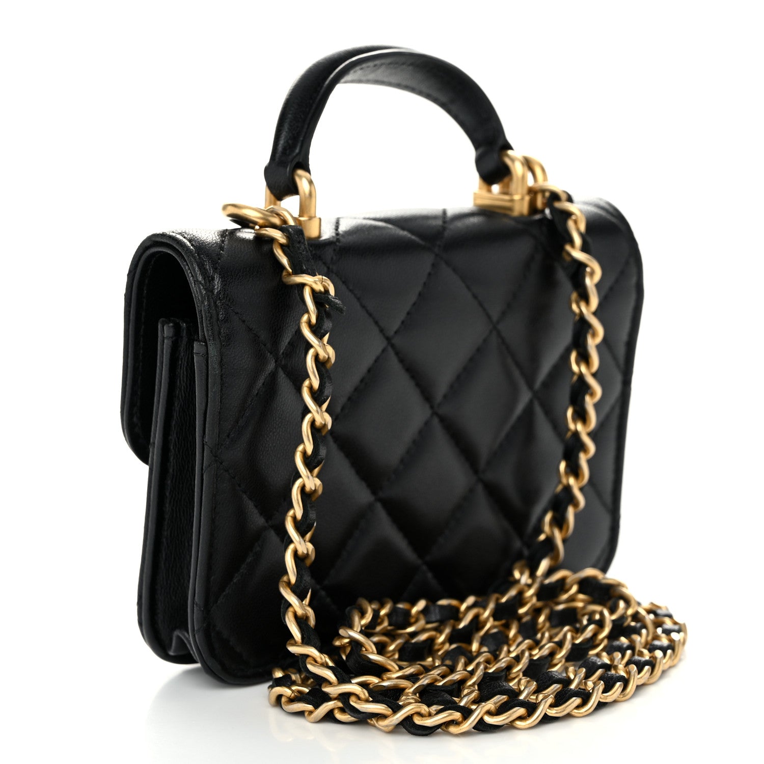 Chanel Lambskin Quilted Top Handle Flap Coin Purse With Chain Black 3 of 12