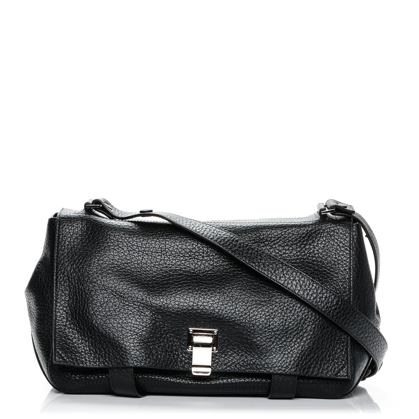 Pebbled Calfskin Double Sided PS Courier Bag Black