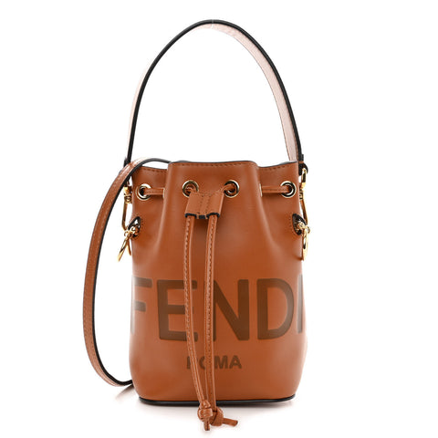 Vitello King F is Fendi Logo Embossed Mini Mon Tresor Bucket Bag Cuoio