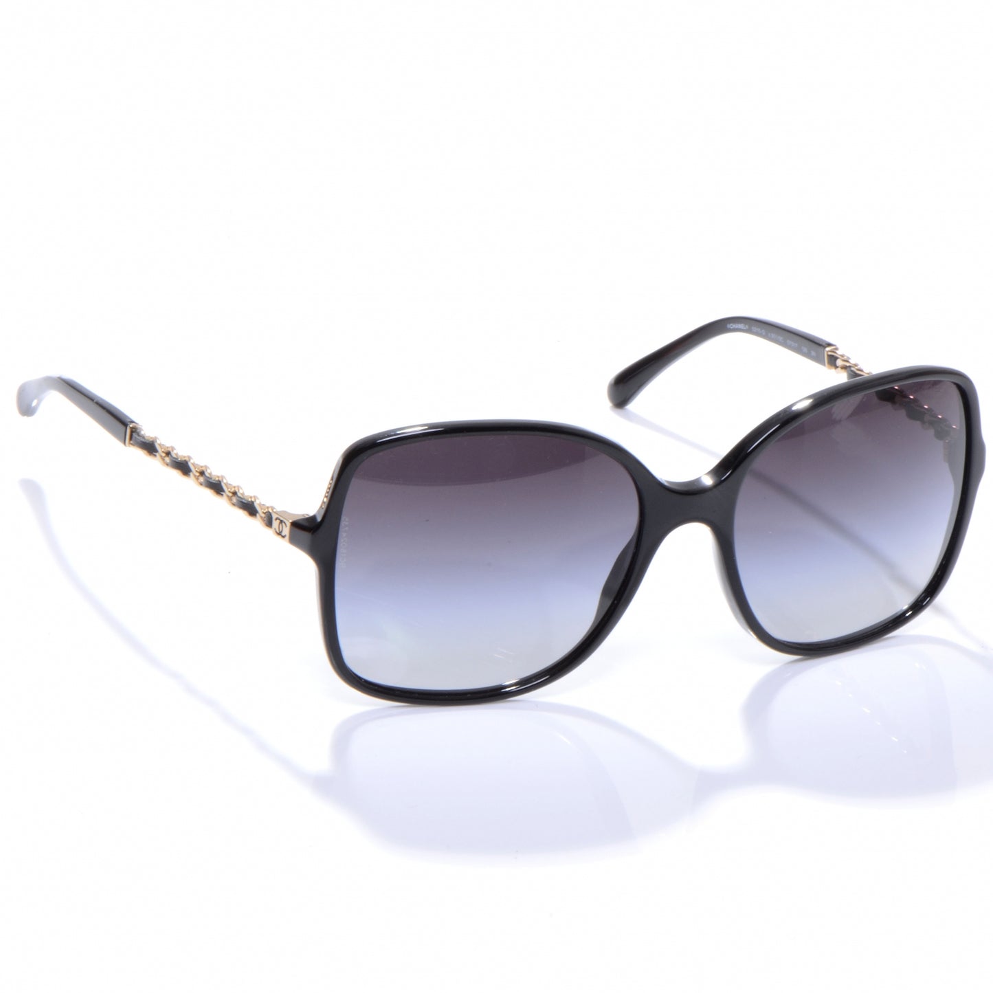 Acetate Lambskin Chain Square Sunglasses 5210-Q Black