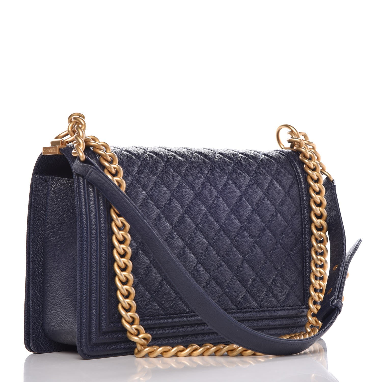 Chanel Caviar Quilted New Medium Boy Flap Dark Navy Blue 3 of 8