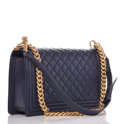 Chanel Caviar Quilted New Medium Boy Flap Dark Navy Blue 3 of 8