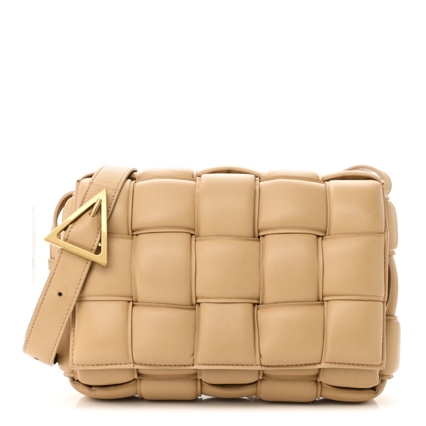 Nappa Maxi Intreccio Small Padded Cassette Crossbody Bag Almond