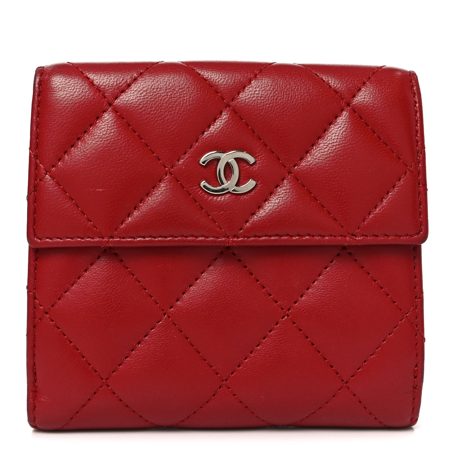 Chanel Lambskin Quilted Compact French Flap Wallet Red 1 of 10