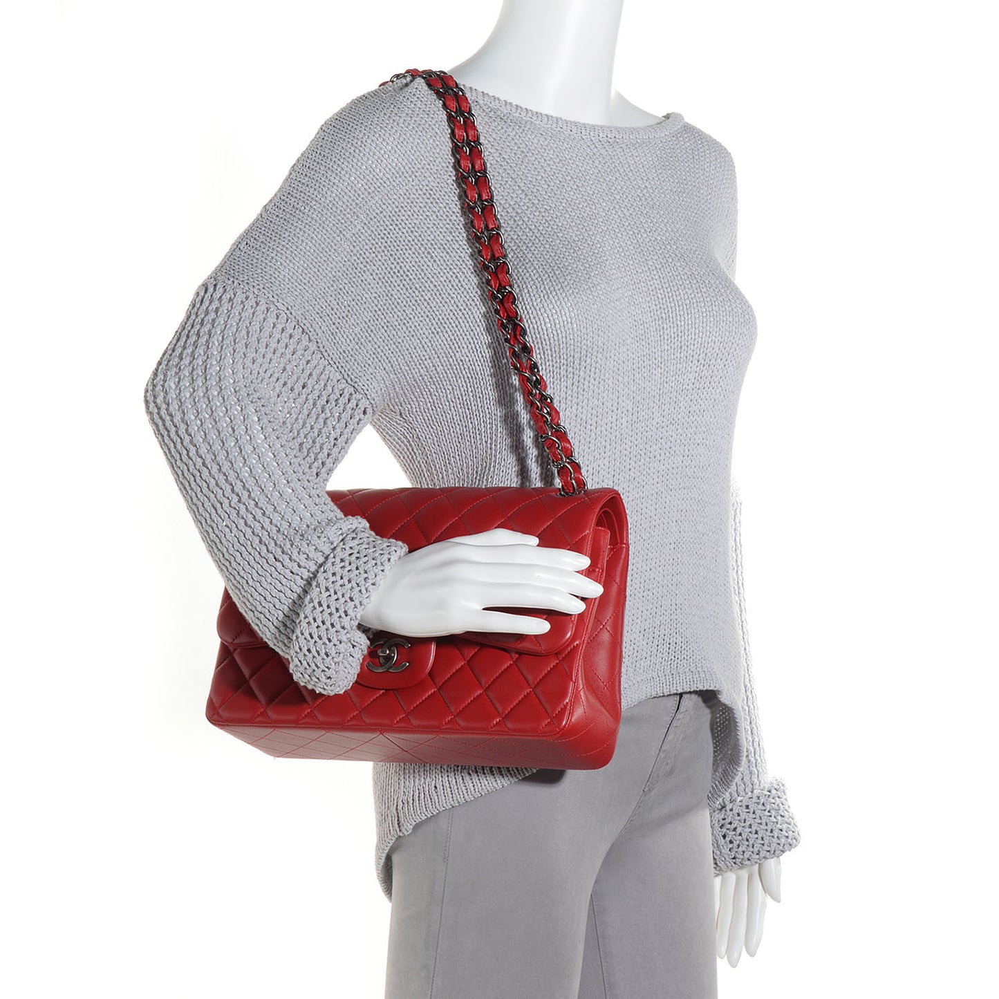 Lambskin Jumbo Double Flap Red