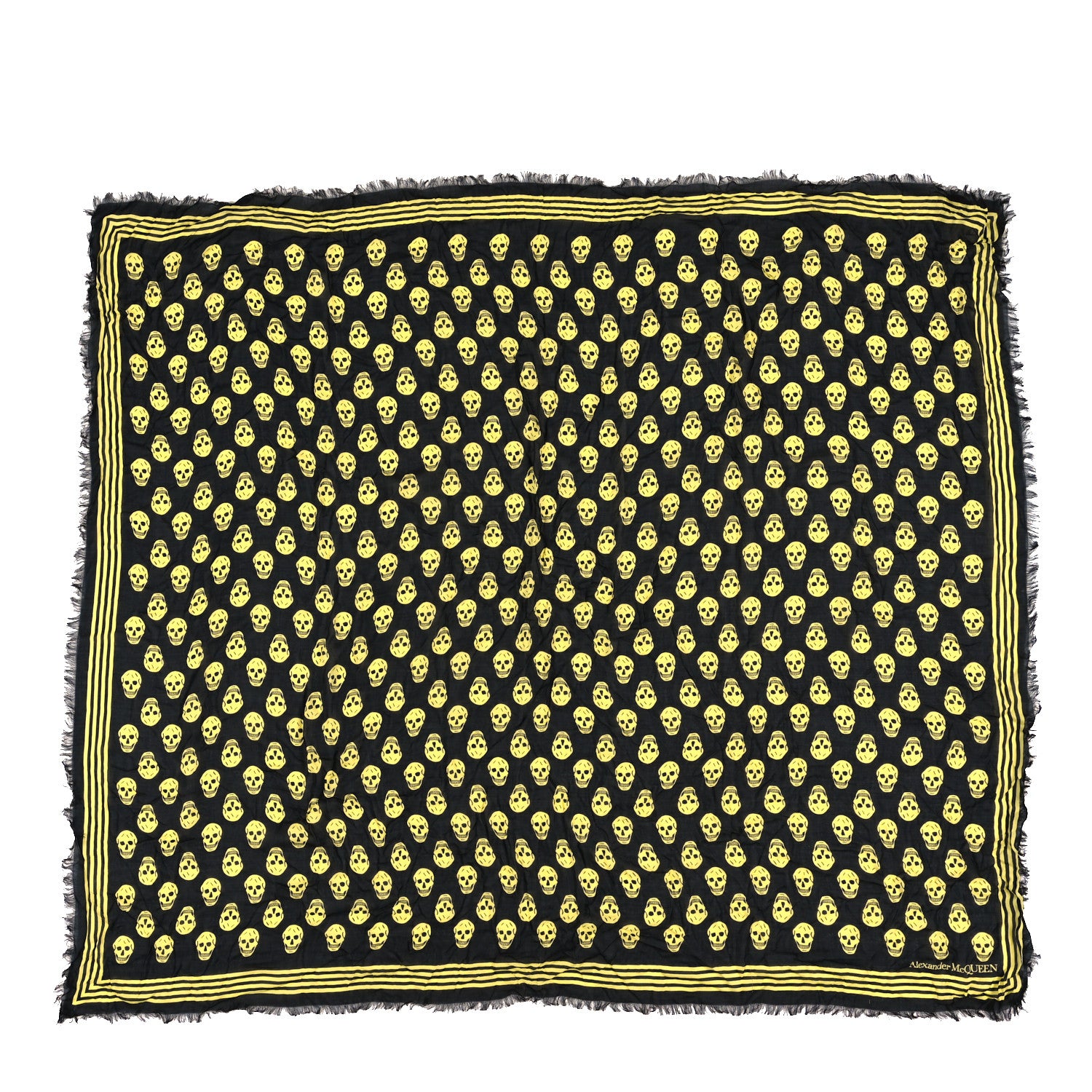 Alexander McQueen Silk Chiffon Skull Scarf Black Yellow 1 of 3