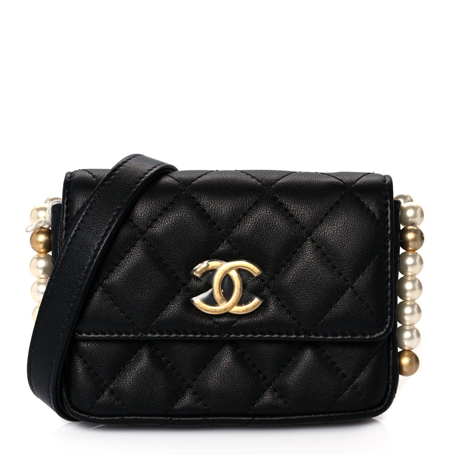 Chanel Calfskin Quilted About Pearls Card Holder Flap With Chain Black 1 of 12