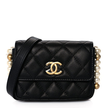 Chanel Calfskin Quilted About Pearls Card Holder Flap With Chain Black 1 of 12