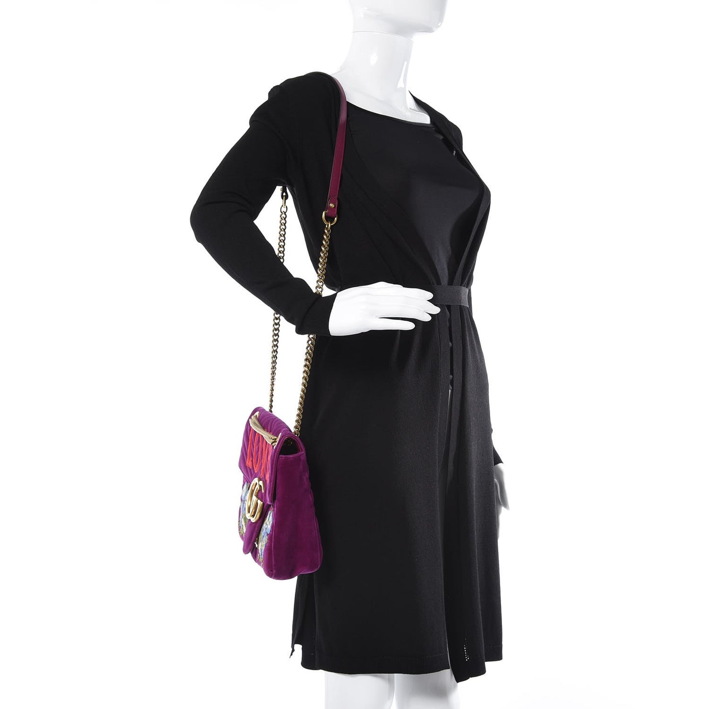 Velvet Matelasse Loved Embroidered Medium GG Marmont Shoulder Bag Fuchsia Violet Cyclamen