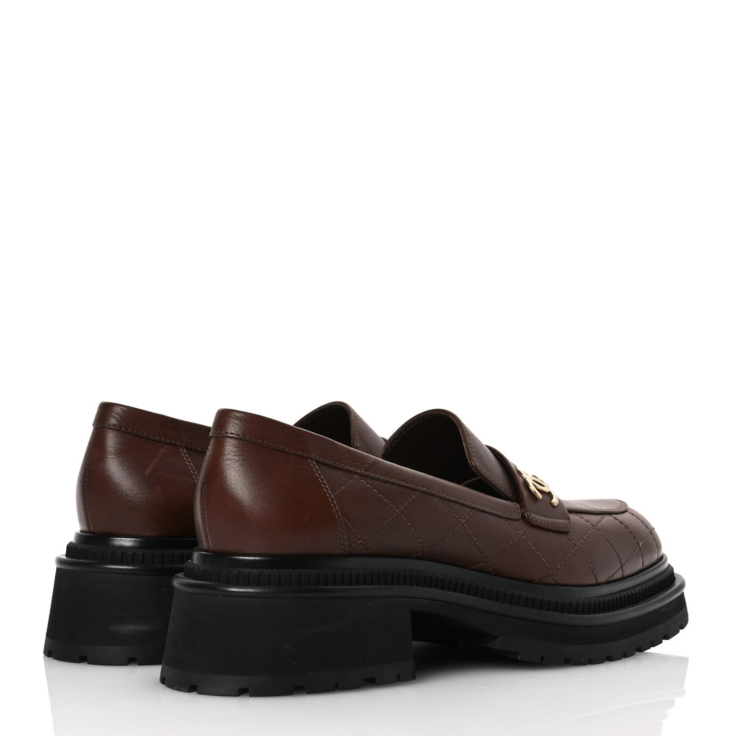 Chanel Calfskin Quilted CC Mocassin Loafers 41 Brown 1652162