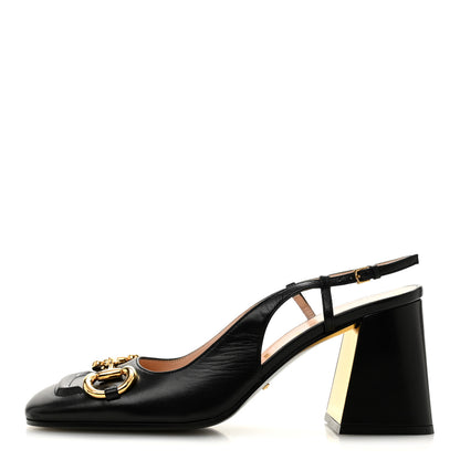 Gucci Malaga Kid Horsebit 75mm Slingback Pumps 40 Black 1 of 11