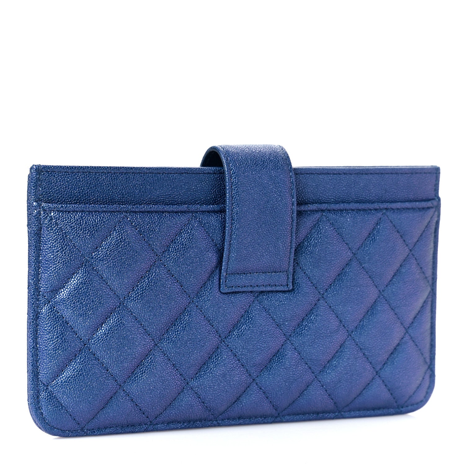 Chanel Iridescent Caviar Quilted Classic Strap Pouch Dark Blue 4 of 10