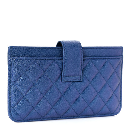 Chanel Iridescent Caviar Quilted Classic Strap Pouch Dark Blue 4 of 10