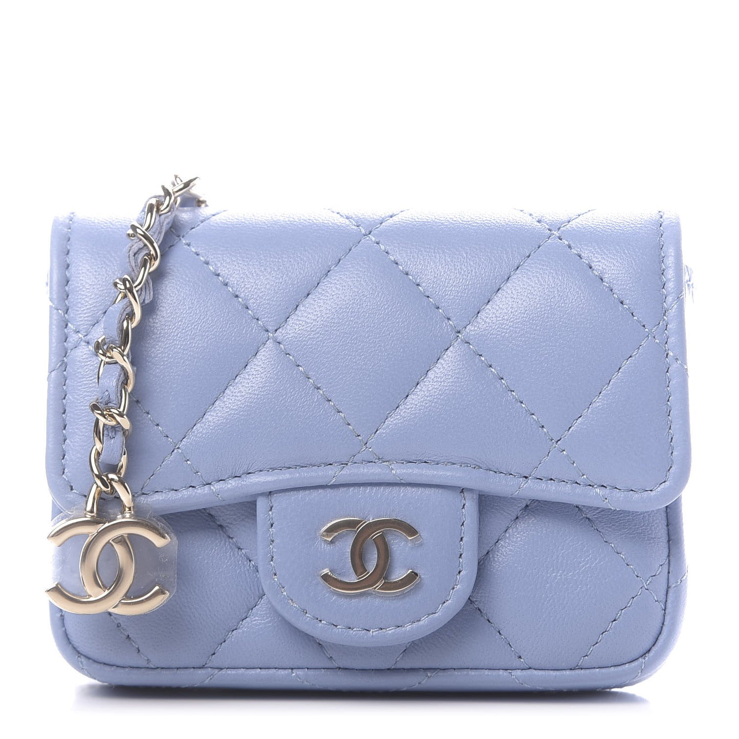 Lambskin Quilted Chain Belt Bag Blue