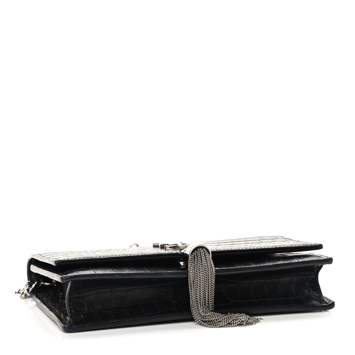 Calfskin Crocodile Embossed Kate Monogram Tassel Chain Wallet Black