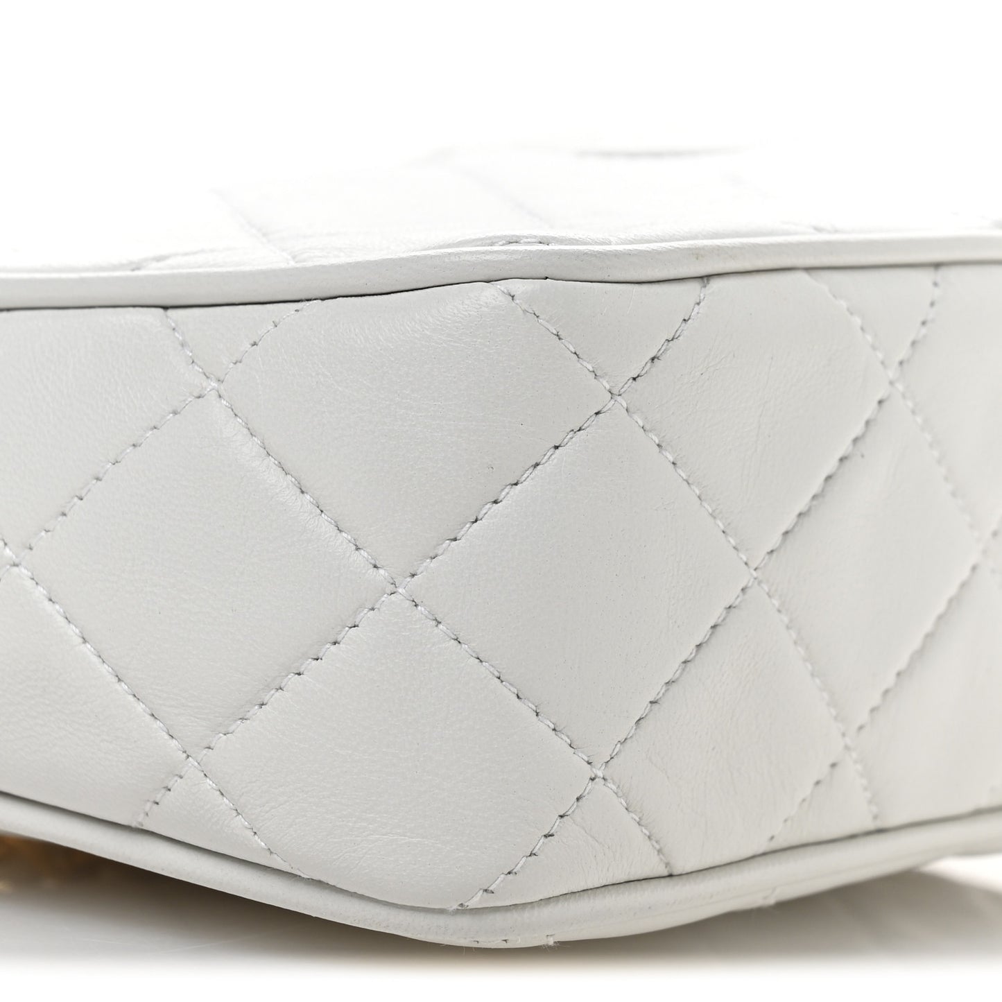 Lambskin Quilted Tassel Camera Case White