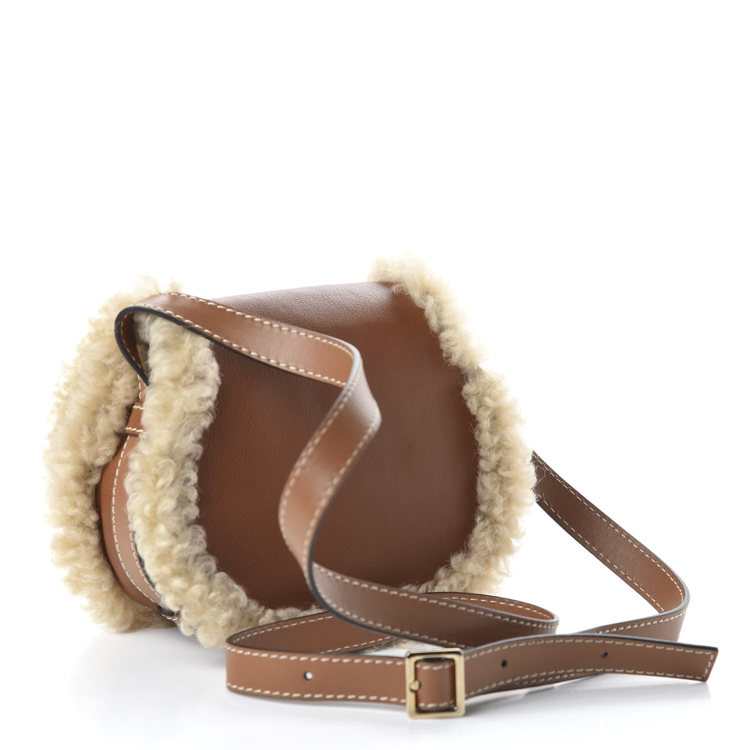 Chloe Small Grain Shiny Calfskin Shearling Small Marcie Round Crossbody Bag Caramel 3 of 9