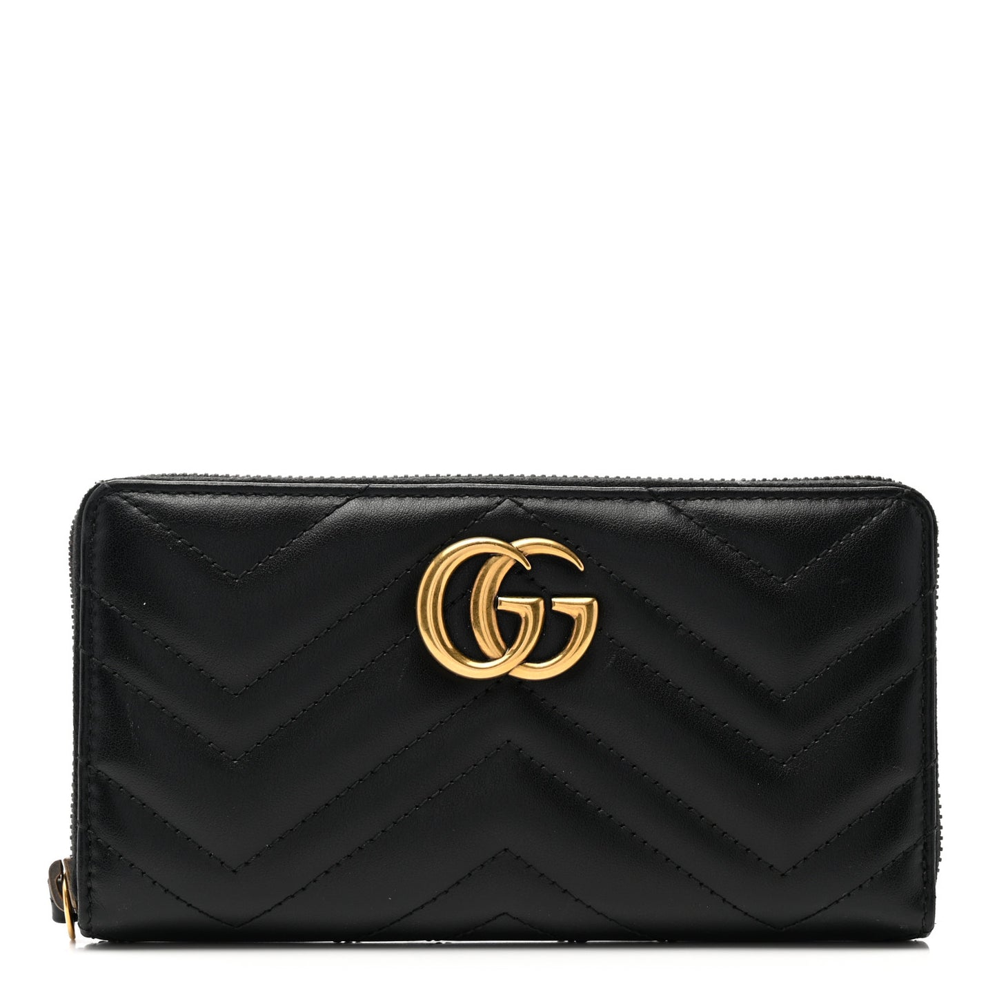Calfskin Matelasse GG Marmont Zip Around Wallet Black