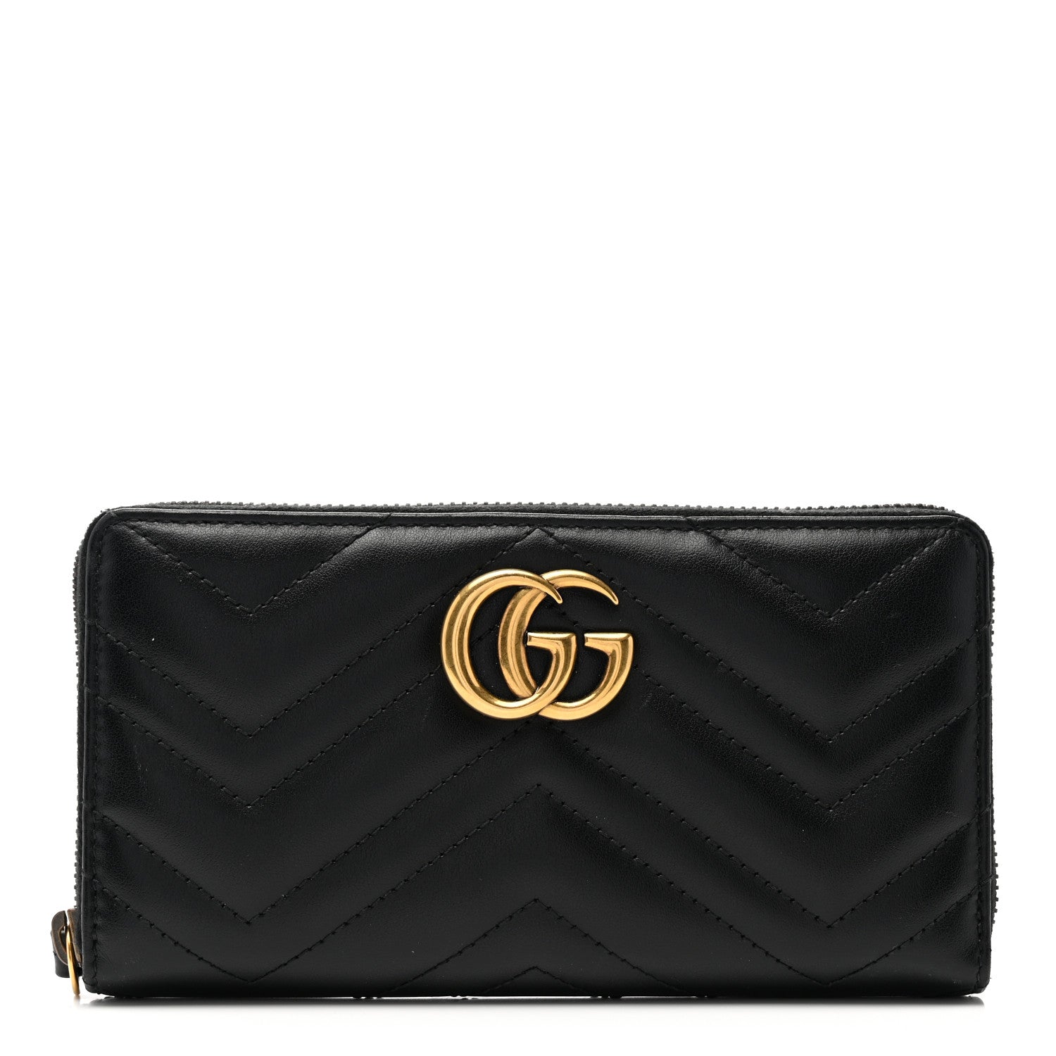 Gucci Calfskin Matelasse GG Marmont Zip Around Wallet Black 1 of 7