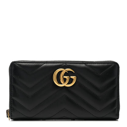 Gucci Calfskin Matelasse GG Marmont Zip Around Wallet Black 1 of 7