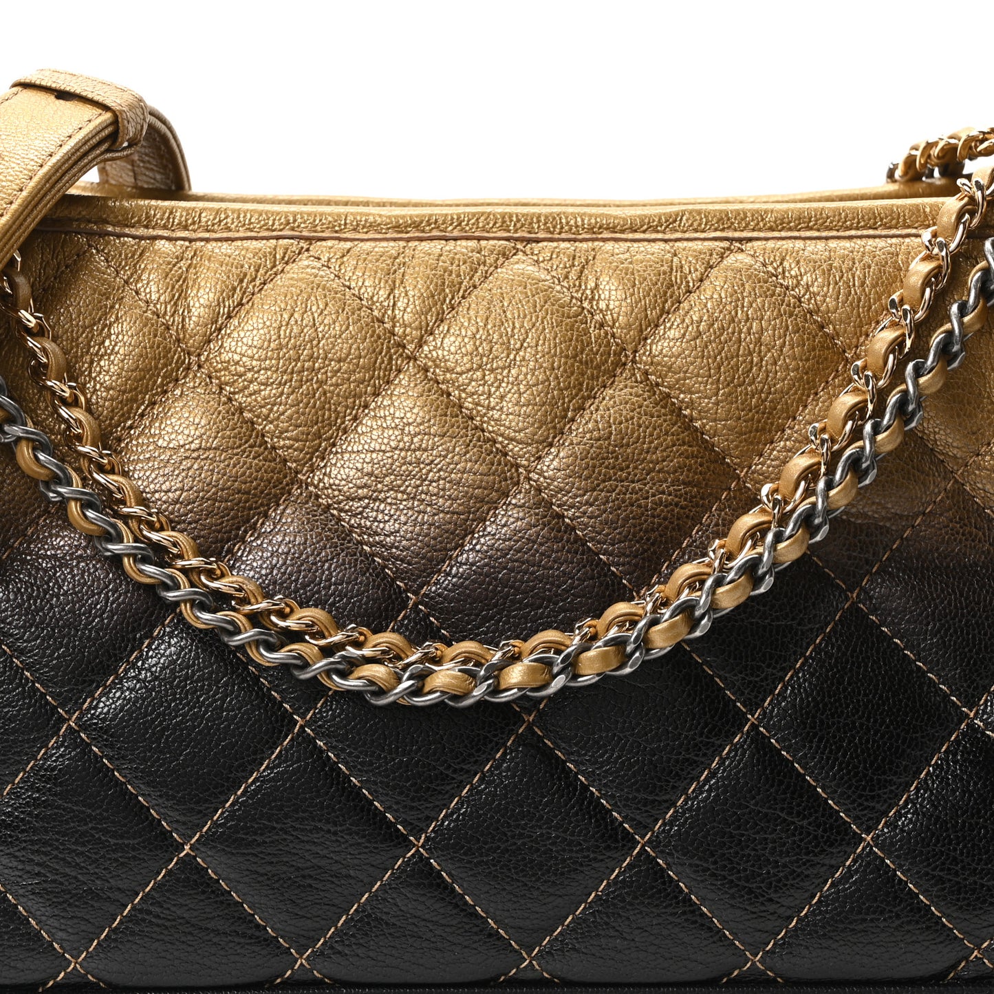 Metallic Goatskin Quilted Medium Gabrielle Hobo Dark Gold Bronze