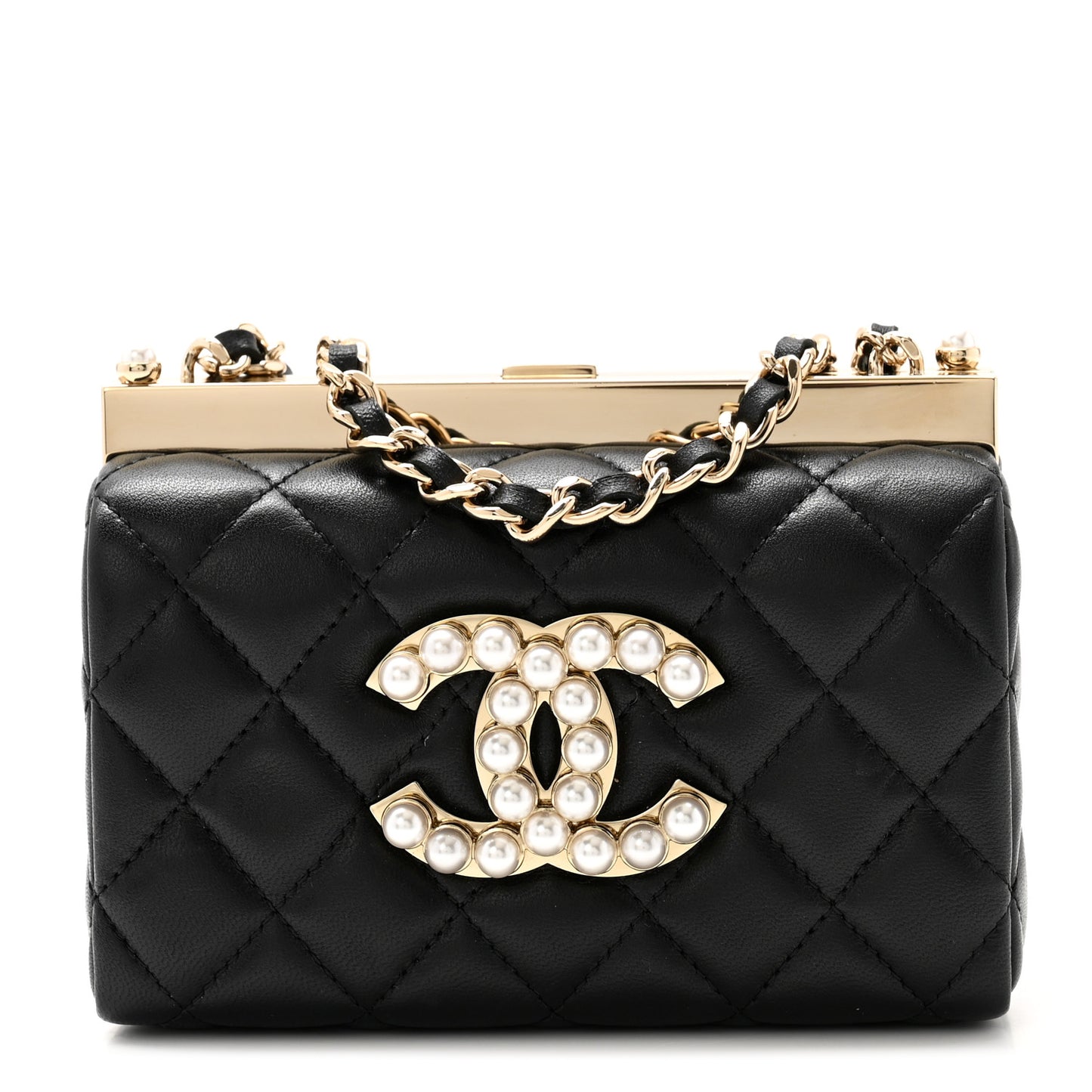 Lambskin Quilted Pearl CC Vanity Case Black