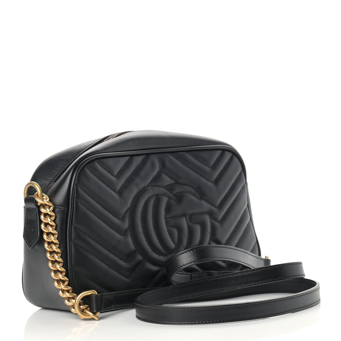 Calfskin Matelasse Small GG Marmont Chain Shoulder Bag Black
