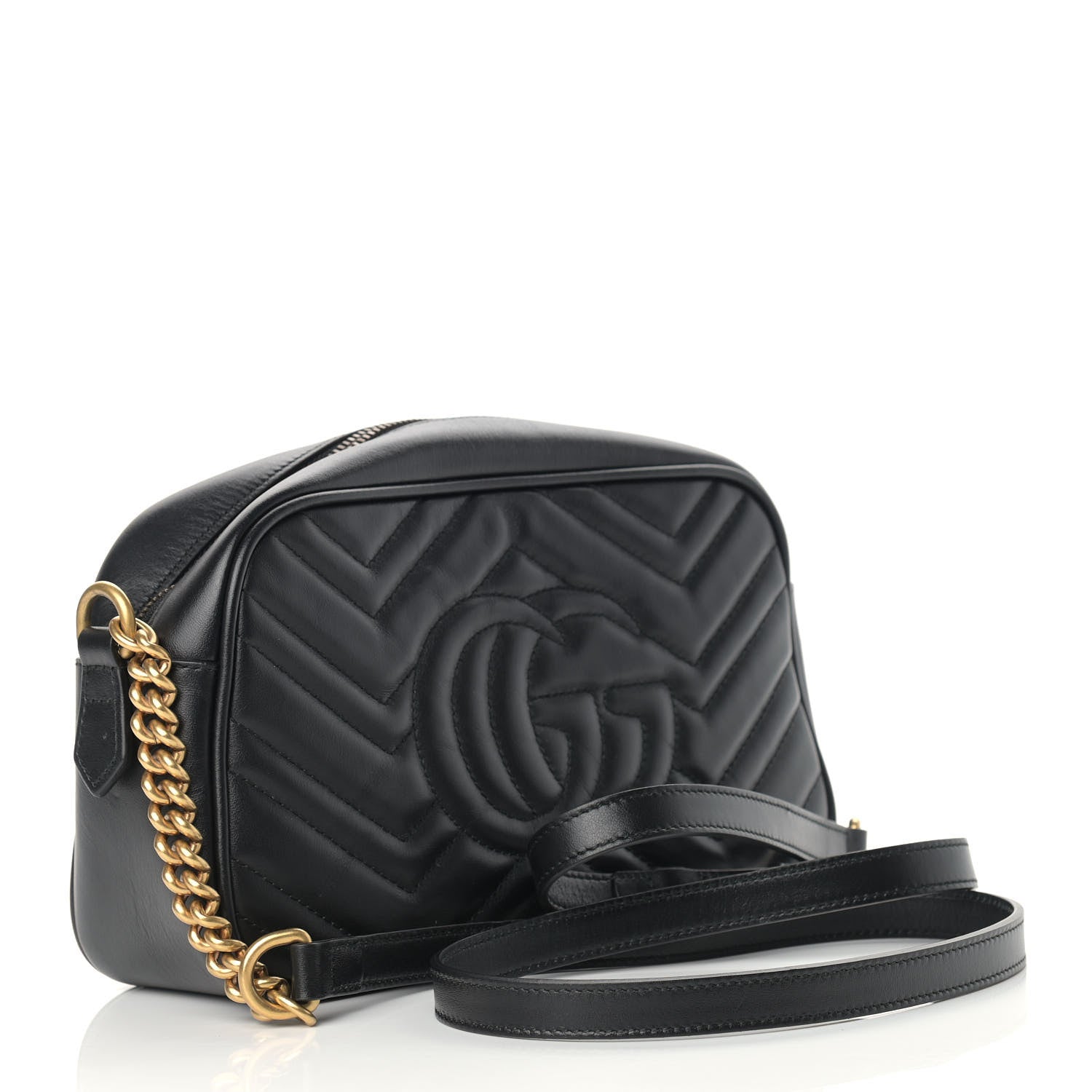 Gucci Calfskin Matelasse Small GG Marmont Chain Shoulder Bag Black 3 of 11