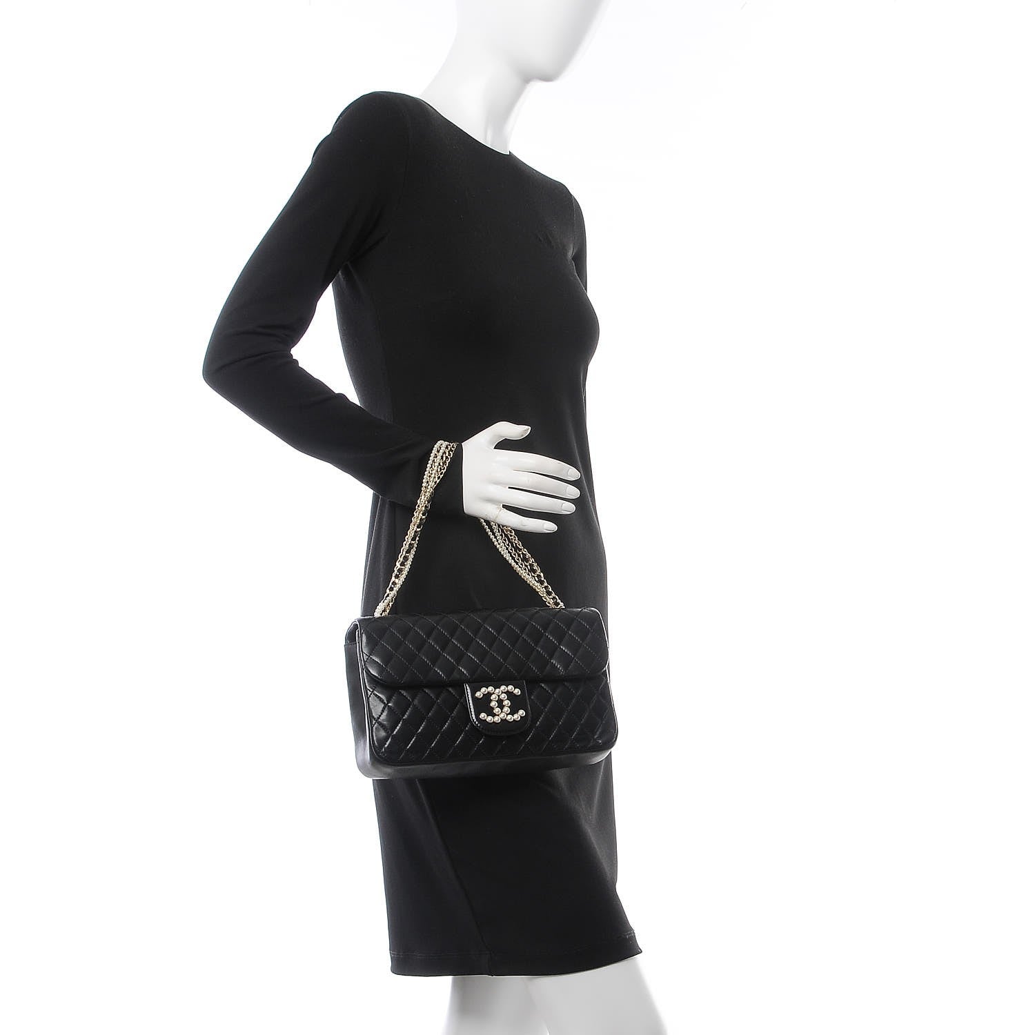 Chanel Lambskin Quilted Medium Westminster Pearl Flap Black 2 of 8