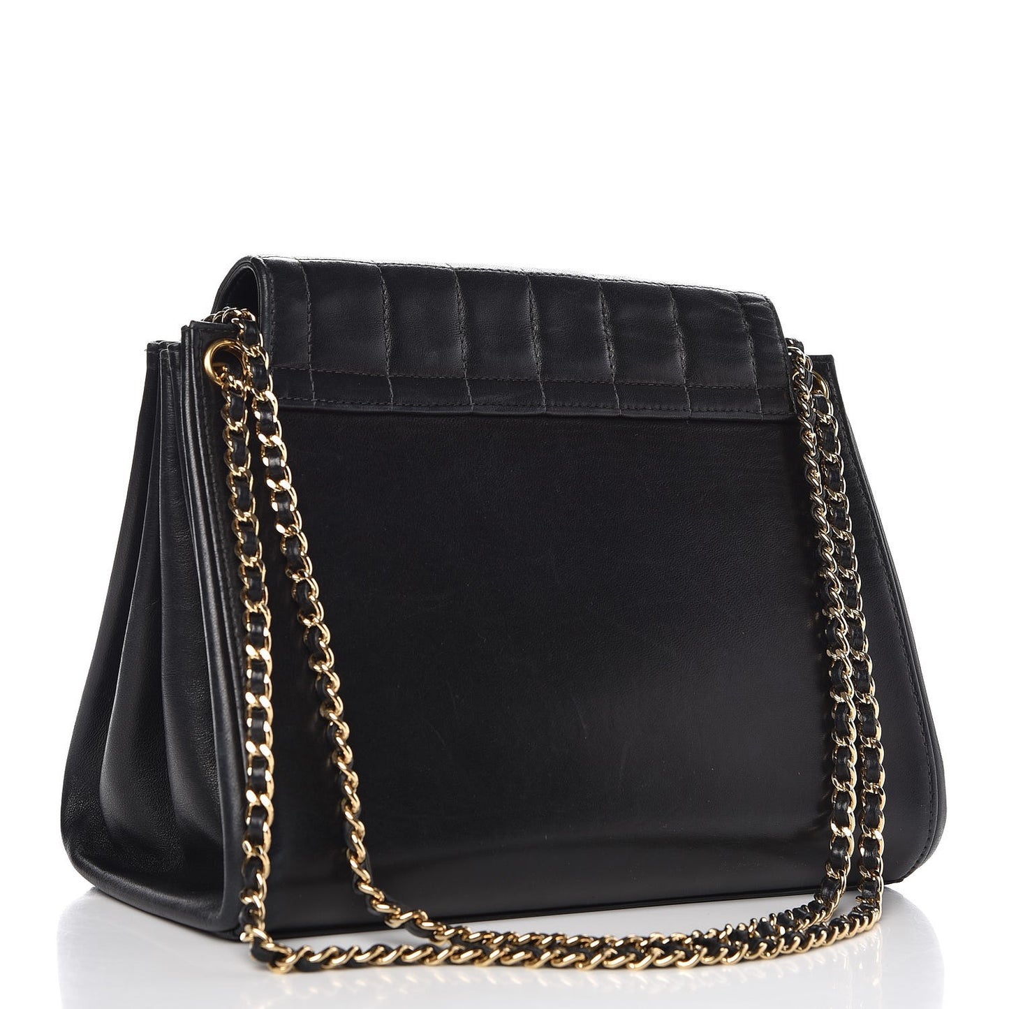 Lambskin Chocolate Bar Accordion Flap Black