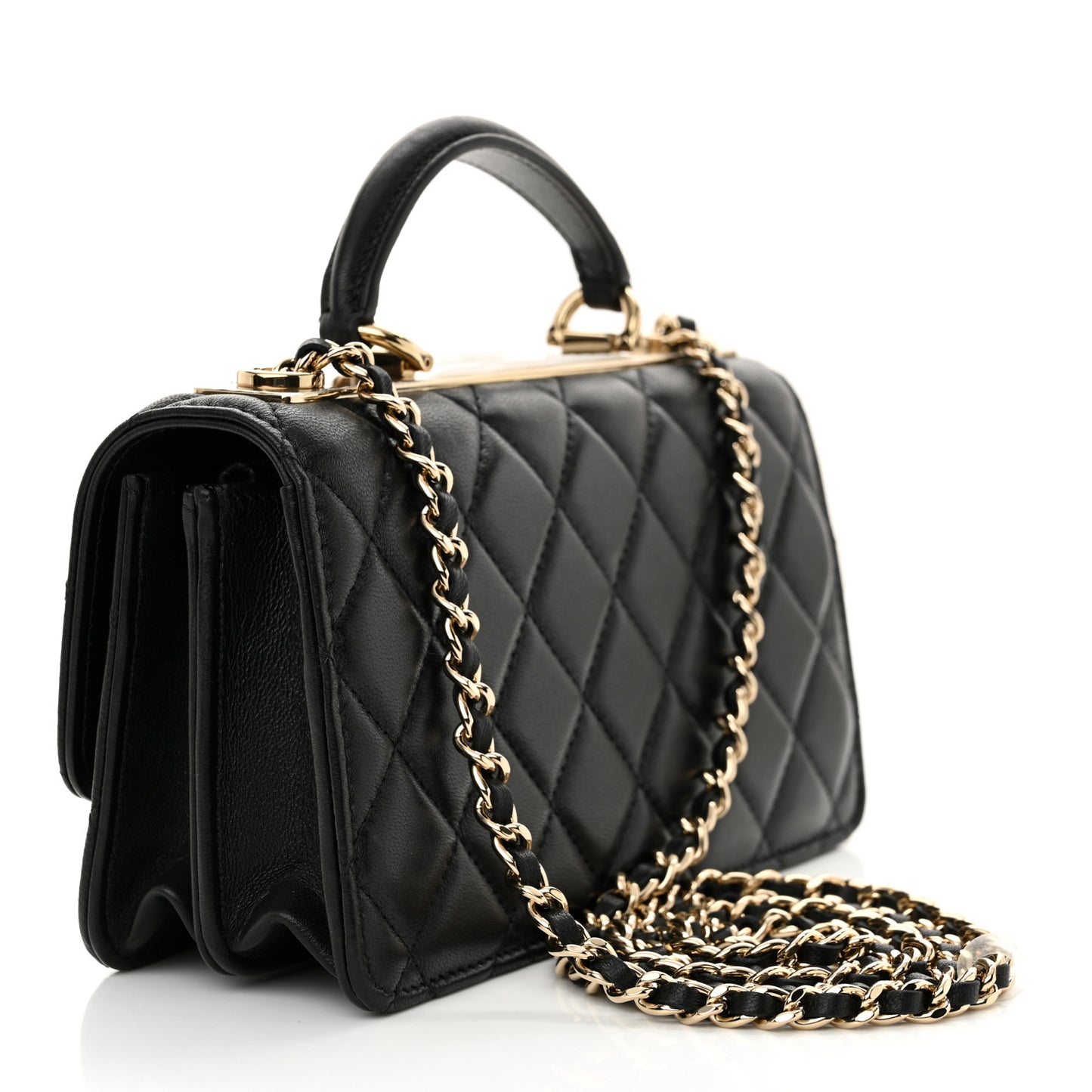 Lambskin Quilted Trendy CC Dual Handle Clutch With Chain Black